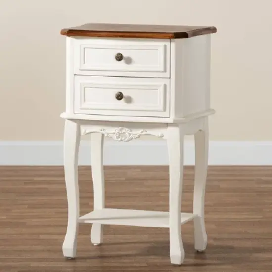 2 Drawer Darla Wood Nightstand White/Cherry Brown - Baxton Studio image {6}