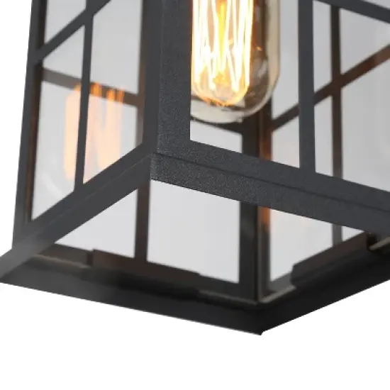 10.5" Metal/Glass Square Cage Modern Outdoor Pendant Light Black - LNC image {6}