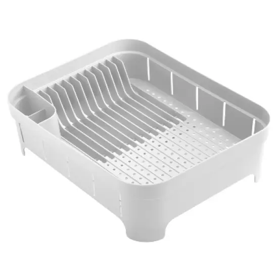 OU Dish Drying Rack for Kitchen Counter, Freestanding Plastic Dish Strainer with Utensil Holder, Compact Dish Drain for Plates, Cups & Cutlery image {7}