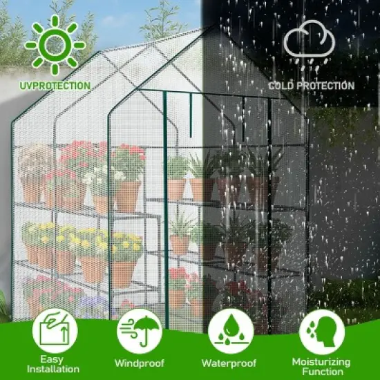 SEVOBAL Greenhouse Outdoor Durable PE Plant Green House for Frost Protection Shelf Clips Roll-up Zipper Door Walk-in for Planter, White, 99"*37"*14.5" image {3}