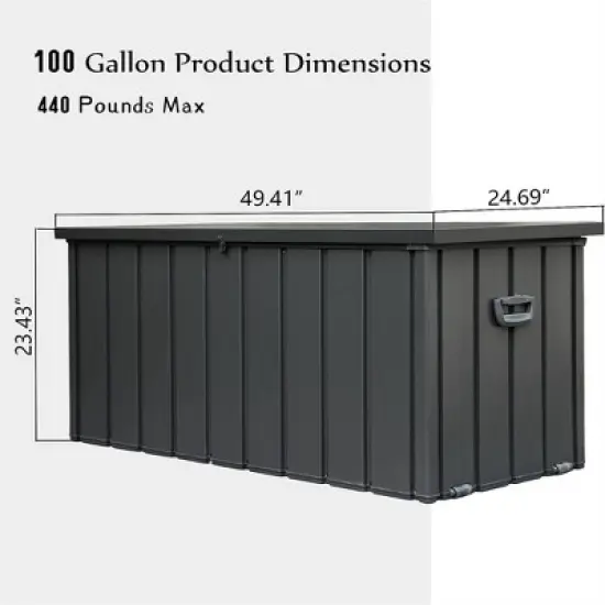 DOMETOUR 100 Gallon Waterproof Outdoor Deck Box, Large Patio Storage Bin for Cushions, Pillows, Tools, Lockable (Dark Gray) image {2}
