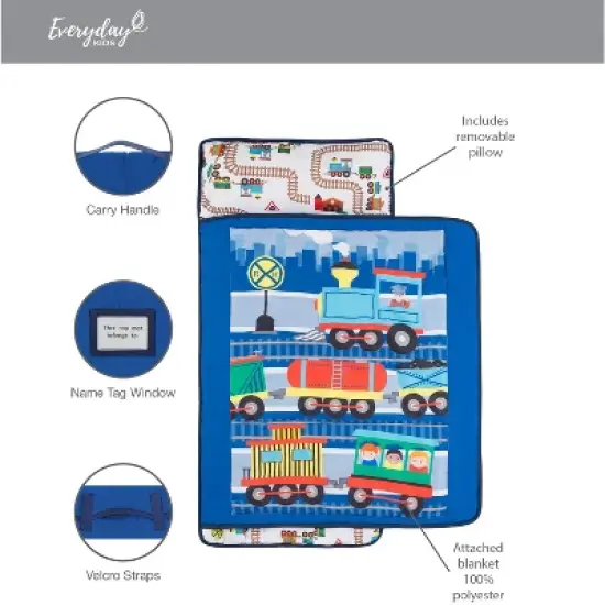 Everyday Kids Toddler Nap Mat &ndash;Choo Choo Train &ndash; Soft Microfiber, Rollup with Handle & Pillow, for Preschool, Daycare, or Travel -Ages 2-6 years image {7}