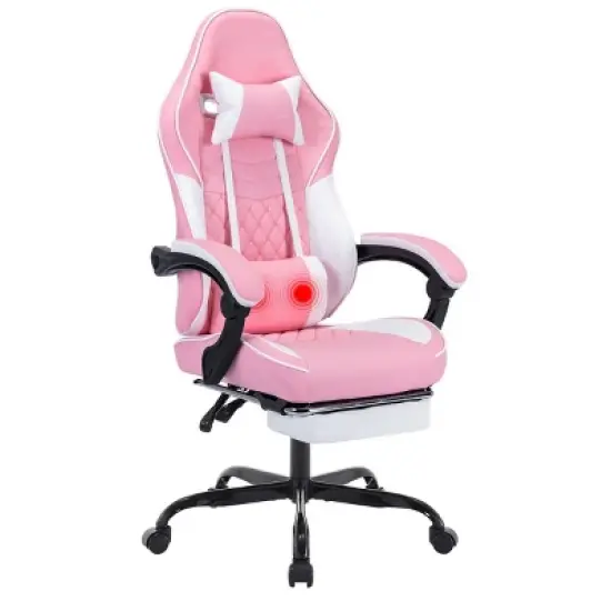 Ergonomic Massage Gaming Chair with Footrest,Racing Style Computer Chair with PU Leather and Adjustable Headrest-The Pop Home image {8}