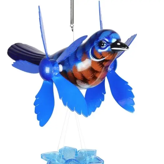 24" Metal Bird Spinning Wings Wind Chime Blue - Exhart image {3}