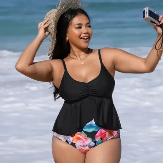 Women's Plus Size Flutter High Waist Tankini Set - Cupshe image {2}