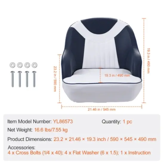 VEVOR Captain Bucket Seat, Pontoon Boat Seat with Thickened Sponge Padding, Boat Captain Chair for Fishing Boat, Sightseeing Boat, Speedboat, Canoe image {7}