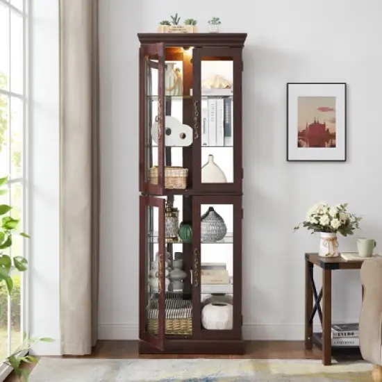 NicBex Modern Freestanding Tall Toy Display Pantry Cabinet with Glass Door & LED Lighting,Bar Cabinets for Hallways,Living Room,Kitchen image {6}