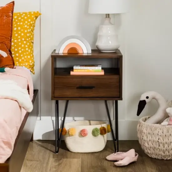 Amal Modern Single Drawer Hairpin Leg Nightstand - Saracina Home image {3}