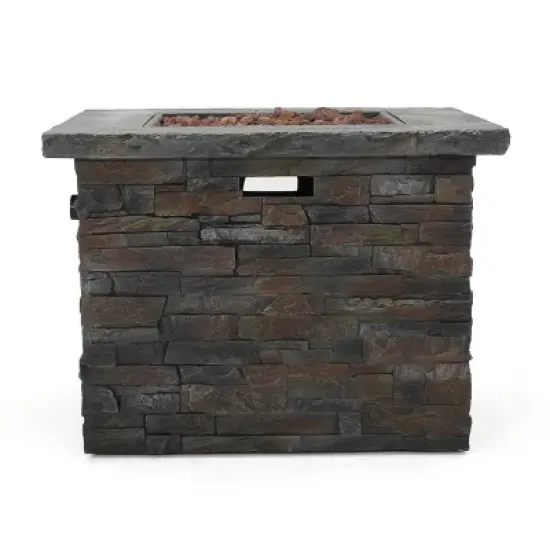 GDFStudio Arlana Outdoor 40,000 BTU Lightweight Concrete Square Fire Pit, Natural Stone image {3}