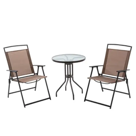 3pc Outdoor Dining Furniture Patio Bistro Set with 2 Folding Chairs & Round Table -Crestlive Products image {10}