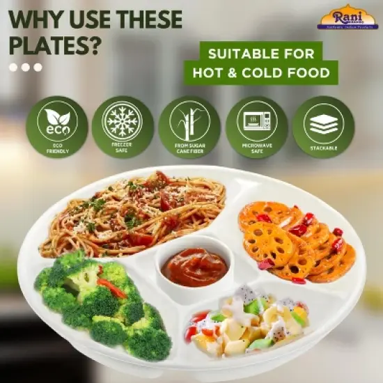5 Compartment Round Biodegradable Divided Plates - Pack of 125 - Rani Brand Authentic Indian Products image {3}