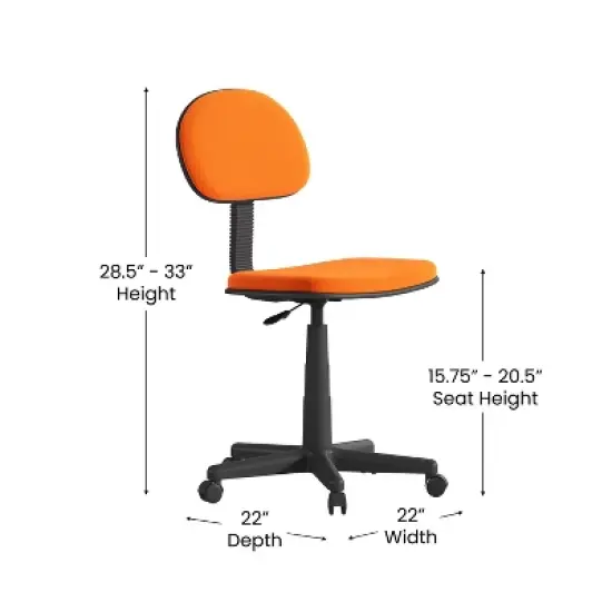 Flash Furniture Low Back Light Orange Adjustable Student Swivel Task Office Chair with Padded Mesh Seat and Back - Homeschool Study Chair image {3}