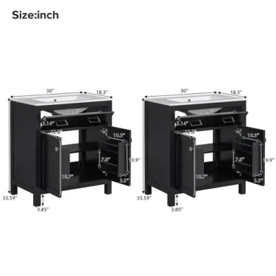 TIRAMISUBEST 60" Modern Bathroom Vanity Set with Double Vanities (Separate), Double Ceramic Sinks, Adjustable Shelf, Soft Close Doors and Flip Drawer image {8}