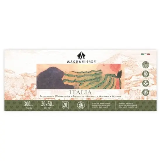 Magnani 1404 Italia Cold Press 100% Cotton Watercolor Paper Pad, 20 Sheets, 140 lb, Acid-Free, UV Resistant, Deckled Edges, Vegan Sized Water Color image {11}