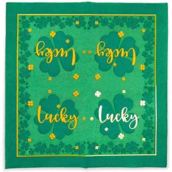 Sparkle and Bash 50 Pack St Patricks Green Four Leaf Clover-Themed Lucky Disposable Cocktail Paper Napkins image {4}