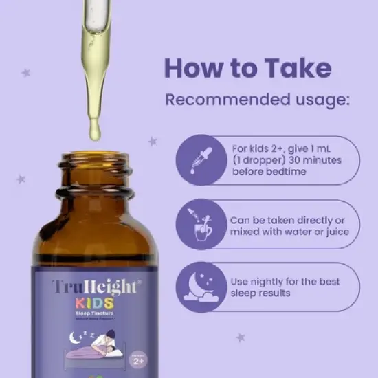 TruHeight Kids Sleep Tincture Ages 2+ (Watermelon Flavor) - Babies, Toddlers & Kids Natural Sleep Aid - Baby, Toddler, Child Melatonin 2 Year Old+ image {3}