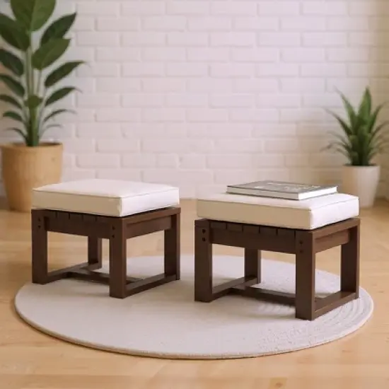 YARDSIGHT 2-Piece Outdoor Wooden Ottomans with Removable Cushions, Multi-Functional Footrests & Side Tables for Patio, Garden & Backyard Seating image {6}