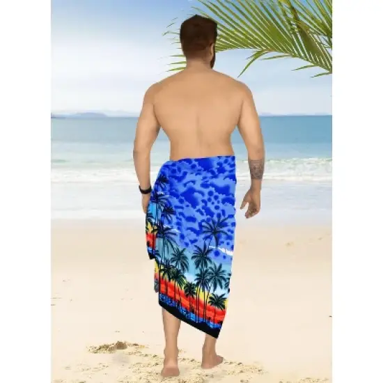 LA LEELA Men's Sarong Bath Hawaiian Pareo Wrap One Size Navy Beach image {1}
