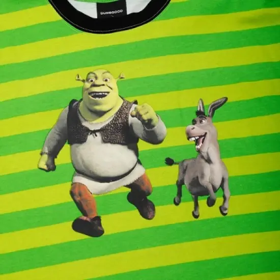 Shrek Donkey & Shrek Adult Green Striped Crew Neck Short Sleeve T-shirt image {1}