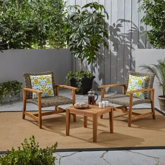 3pc Hampton Wood and Wicker Patio Set - Christopher Knight Home image {6}