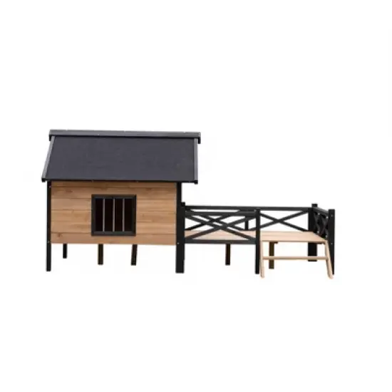 Garvee Outdoor Wooden Dog Kennel with Spacious Porch, Weatherproof Pet House with Ventilation Window & Raised Floor for Large Dogs image {5}