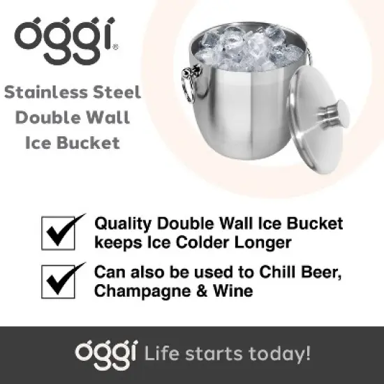 Oggi Stainless Steel Ice Bucket with Tongs: Double-Wall, 3 Qt Capacity, Hand Wash, 9.5" Height, 7.75" Width & Depth image {6}