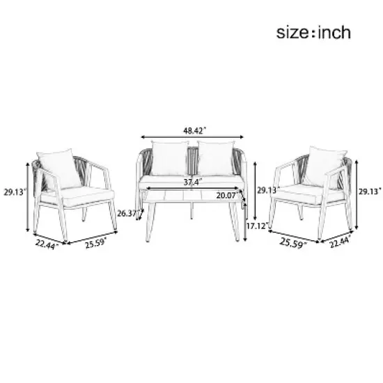 FIONECA U_STYLE Durable Outdoor Seating Set with Gray Cushions &uml;C Comfortable Patio Furniture for Garden, Lawn, and Poolside image {2}