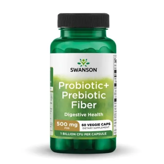 Swanson Prebiotic + Probiotic Fiber Supplement, Helps Support Digestive System & Immune Health, 500 mg FOS, 60 Veggie Capsules image {6}