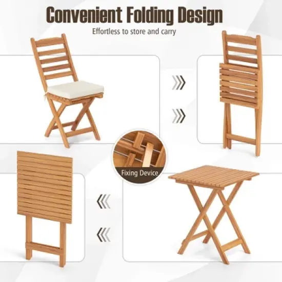 Patiojoy 3-Piece Folding Bistro Set with Removable Seat Cushions Outdoor Table and Chairs image {7}