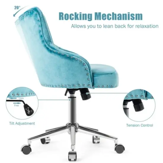 Costway Velvet Office Chair Upholstered Swivel Computer Task Chair Turquoise image {8}
