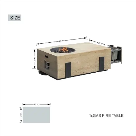 Moda Furnishings 14.6'' H x 42.1'' W Magnesium Oxide Propane Outdoor Fire Pit Table with Lid image {3}