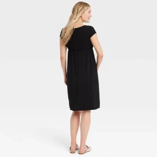 Short Sleeve Cross Front Nursing Midi Maternity Dress - Isabel Maternity by Ingrid & Isabel&trade; Black image {1}