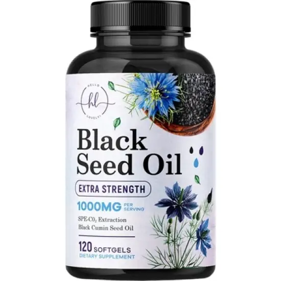 Premium Blackseed Oil 1000mg - Pure Nigella Sativa Black Seed with Thymoquinone & Vegan for Skin & Immune Support - 120 Softgels By Hello Lovely! image {9}