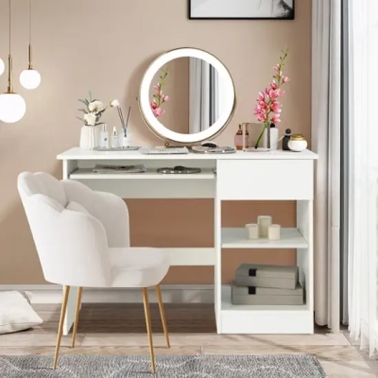 Costway Computer Desk Home Office Workstation Study Laptop Table with Keyboard Tray Drawer Black/White image {2}