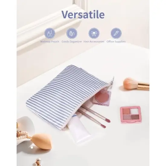 Narwey Striped Makeup Bag with Small Makeup Bag for Purse image {2}