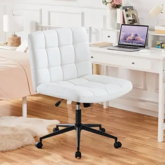 CAVINAS Adjustable Office Chair with Wheels,Modern Armless Gaming Chair with Lumbar Support,Swivel Linen Desk Chair for Adult,Student image {7}