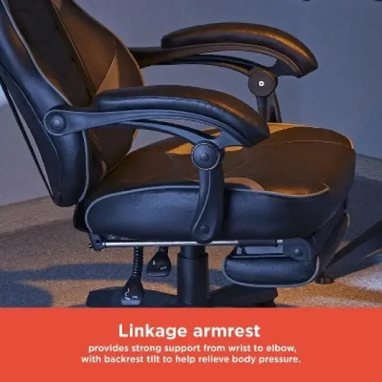 RadioShack Ergonomic Design Gaming Chair With Retractable Footrest And Armrests With Multiple Adjustability Levels Black and Gray 2606046 image {8}