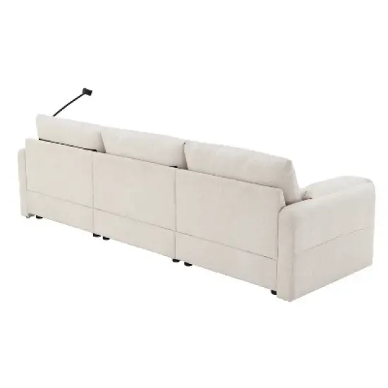 Whisen Oversized Chenille Sectional Sofa with Storage Ottoman and Pockets, Adjustable Phone Holder and Charging Ports image {12}