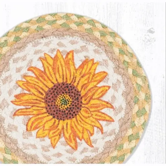 Earth Rugs Round Trivet &ndash; Sunflower Printed Braided Jute, 10"x10", Rustic Floral Farmhouse Accent image {1}
