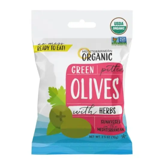 Mediterranean Organic Green Pitted Olives with Herbs - Case of 12/2.5 oz image {1}