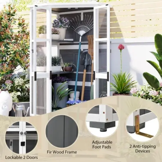Mini Greenhouse Storage Shed: 63" Height, Wood, Waterproof and Secure image {2}