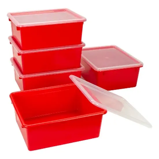 Storex Deep Storage Tray with Lid, Red image {2}
