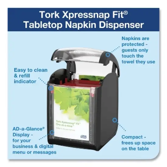 Tork Xpressnap Fit Napkin Dispenser, Tabletop, 4.4 x 5.6 x 6.7, Black image {1}