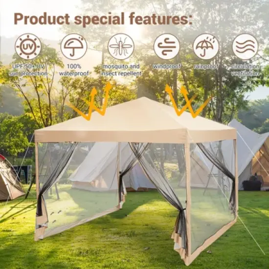 10x10ft Instant Pop-Up Canopy Tent &ndash; Waterproof with Sidewalls & Wheeled Bag for Beach, Parties, Outdoor (White) image {5}