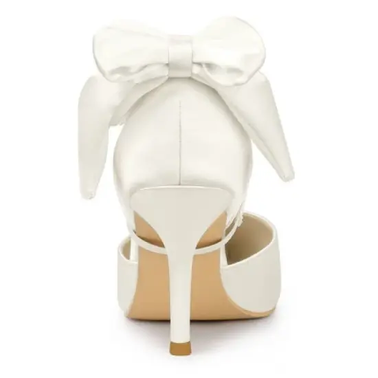 Allegra K Women's Pointed Toe Bow Satin Stiletto Heels Pumps image {4}