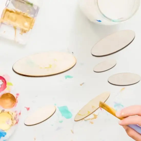 Unique Bargains DIY Craft Decoration Oval Shape Blank Wood Pieces 100 Pcs image {3}