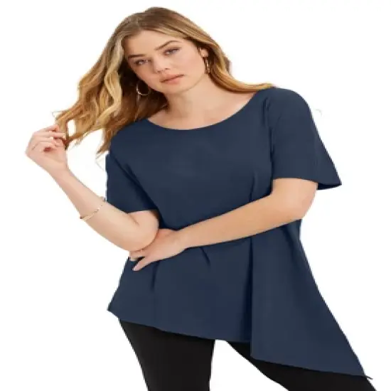 June + Vie by Roaman's Women&rsquo;s Plus Size Short-Sleeve Asymmetrical Tunic image {4}
