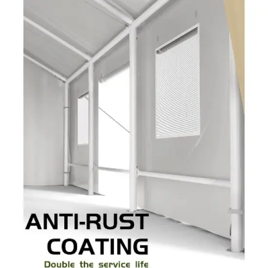 10'x20' Heavy Duty Wind-Resistant Carport, Reinforced Portable Garage Shelter with 180g PE Canopy and Dual Doors, All-Weather Protection for Trucks image {6}