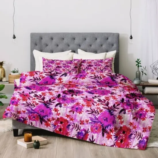 Queen/Full Schatzi Brown Marion Floral Comforter Set Bright Pink -  Deny Designs image {1}