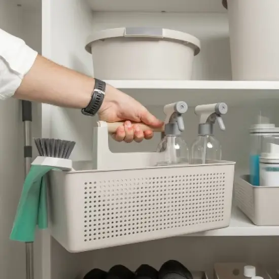 OU 8-Piece Home Cleaning Tools Set &ndash; Silicone Squeegee, Scrub Brushes, Refillable Spray Bottle, Organizer Caddy & More for Bathroom & Kitchen Cleaning image {9}